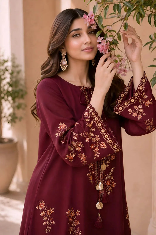 Maroon Luxe Kaftan 2pc