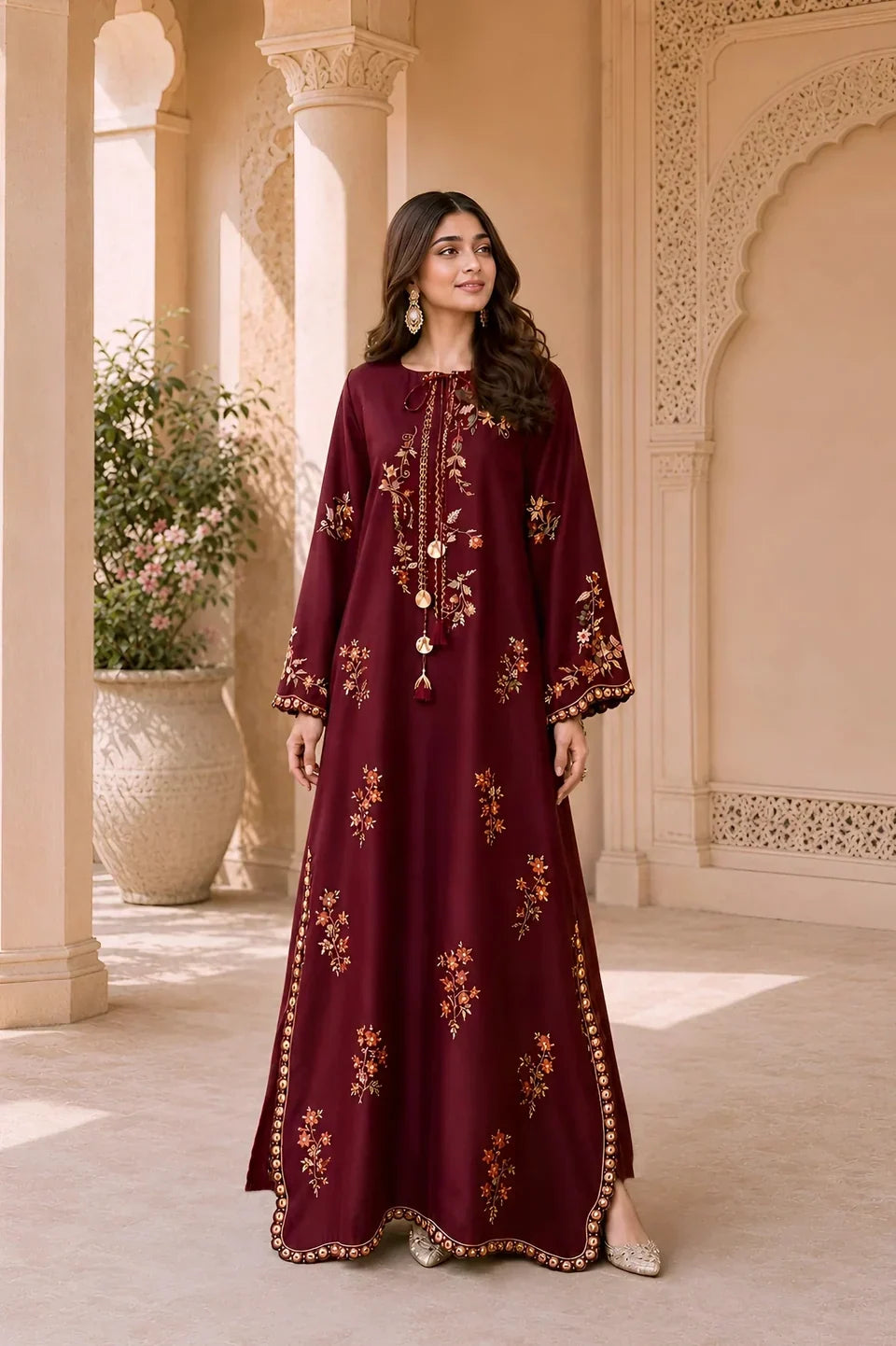 Maroon Luxe Kaftan 2pc